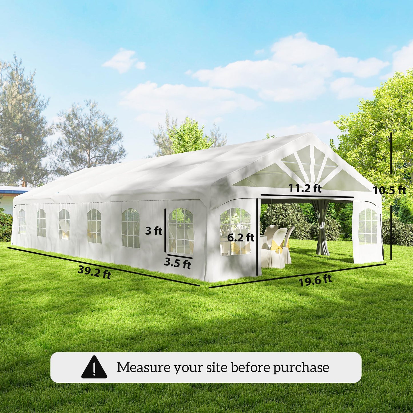 Outsunny 19.5' x 39' Heavy Duty Party Tent Outdoor Gazebo Wedding Tent Event Shelter Carport BBQ with Removable Sidewalls & Windows, Outside Waterproof Canopy for Parties, White