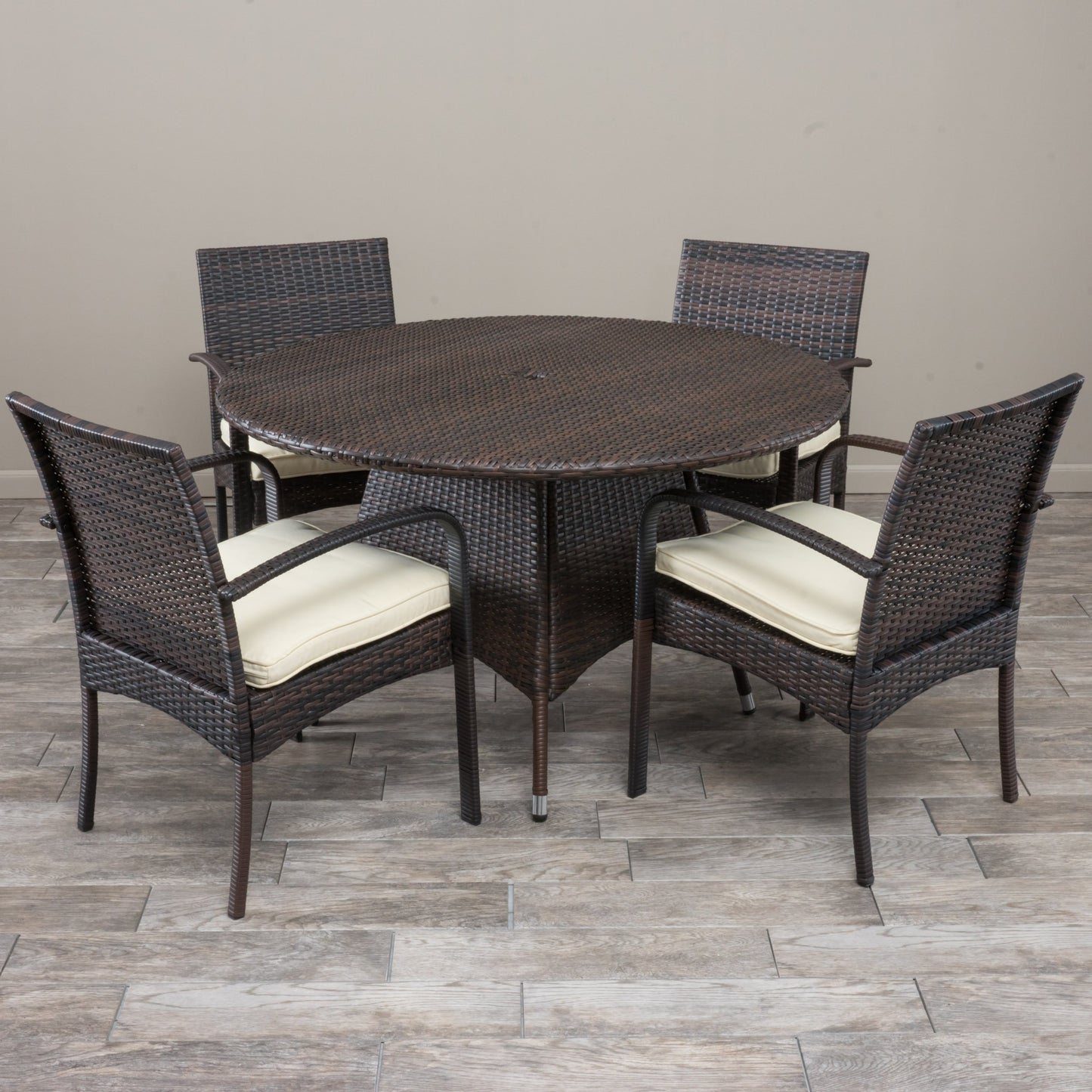 Christopher Knight Home Outdoor 5 Piece Multi-Brown Wicker Dining Set with Cushion