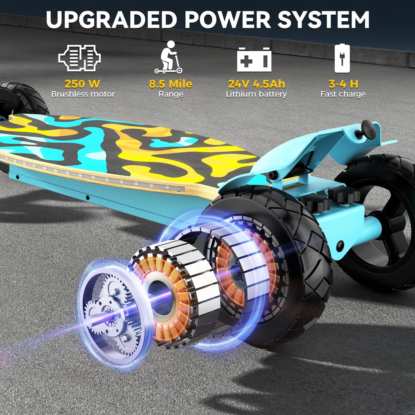 4-Wheel Electric Scooter for Kids w/ 250W Motor, Max 10 MPH & 8.5 Miles, Foldable E-Scooter for Kids with Rainbow Lights, LED Display, 5 Speeds & Adjustable Balance, UL-2272 Certified