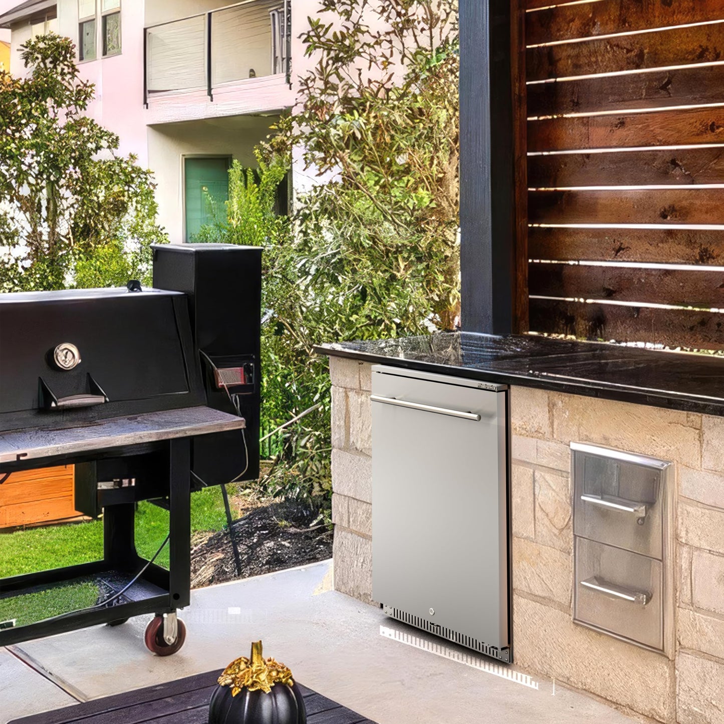 Frostronics 24 Inch Outdoor Beverage Refrigerator, 140 Can Built-In Beverage Fridge with 21-Inch Shallow Depth, 26°F Sub-Zero Fridge, Dual-Fan Cooling, Full SUS304 for Patio & Outdoor Kitchen