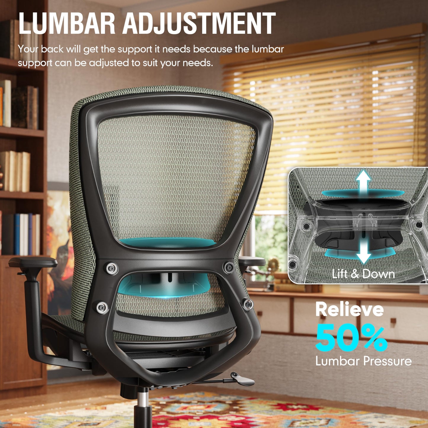 ELABEST Mesh Office Chair,Ergonomic Computer Desk Chair,Sturdy Task Chair- Adjustable Lumbar Support & Armrests,Tilt Function,Comfort Wide Seat,Swivel Home Office Chair (Dusty Sage)