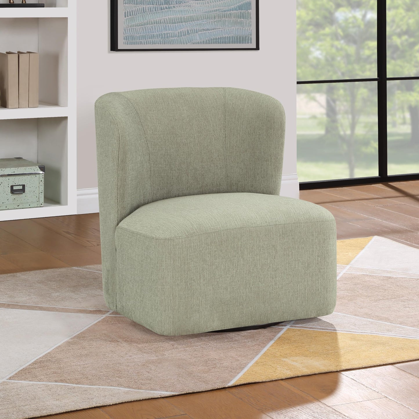 OSP Home Furnishings Lucia Modern Barrel Swivel Accent Chair, Fog Fabric