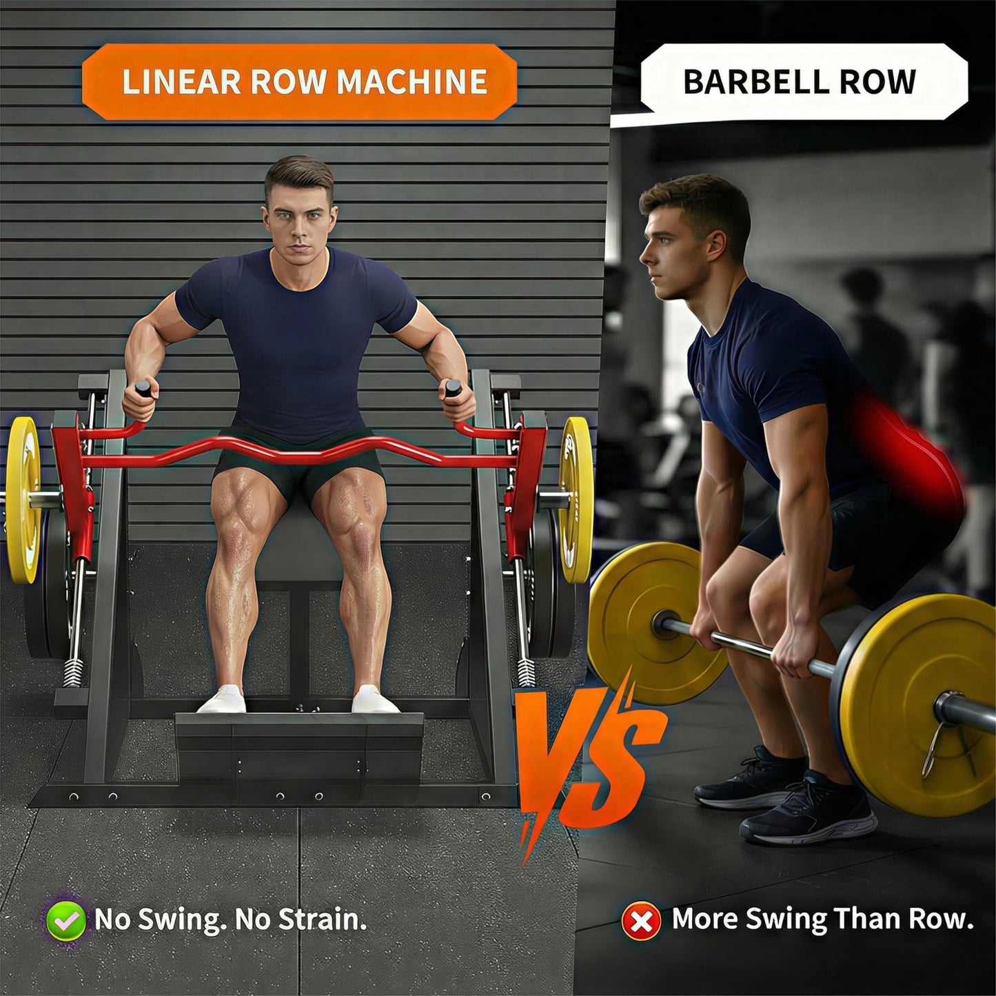 Linear Row Machine for Home Gym, Back Workout Machine with Plate-Loaded Smith Row, Workout Equipment Strength Training Upper Body Machines