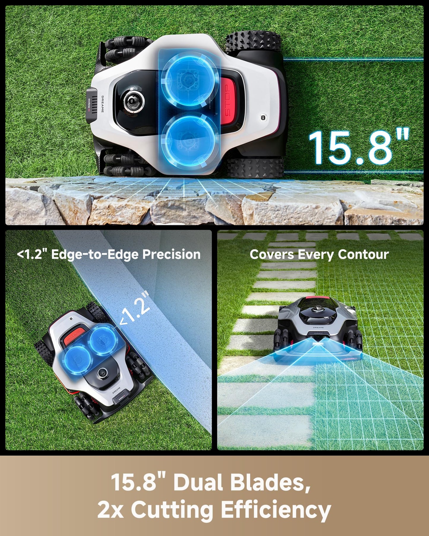 DREAME LiDAR 3500 Robot Lawn Mower A3 AWD Pro Wire Free No RTK, 4WD for 38.7° Slopes, Dual AI Vision Robotic Lawn Mowers,Dual-Disc Cutting 15.8" Width, Smart Zero-Edge, App Control for 0.87 Acre