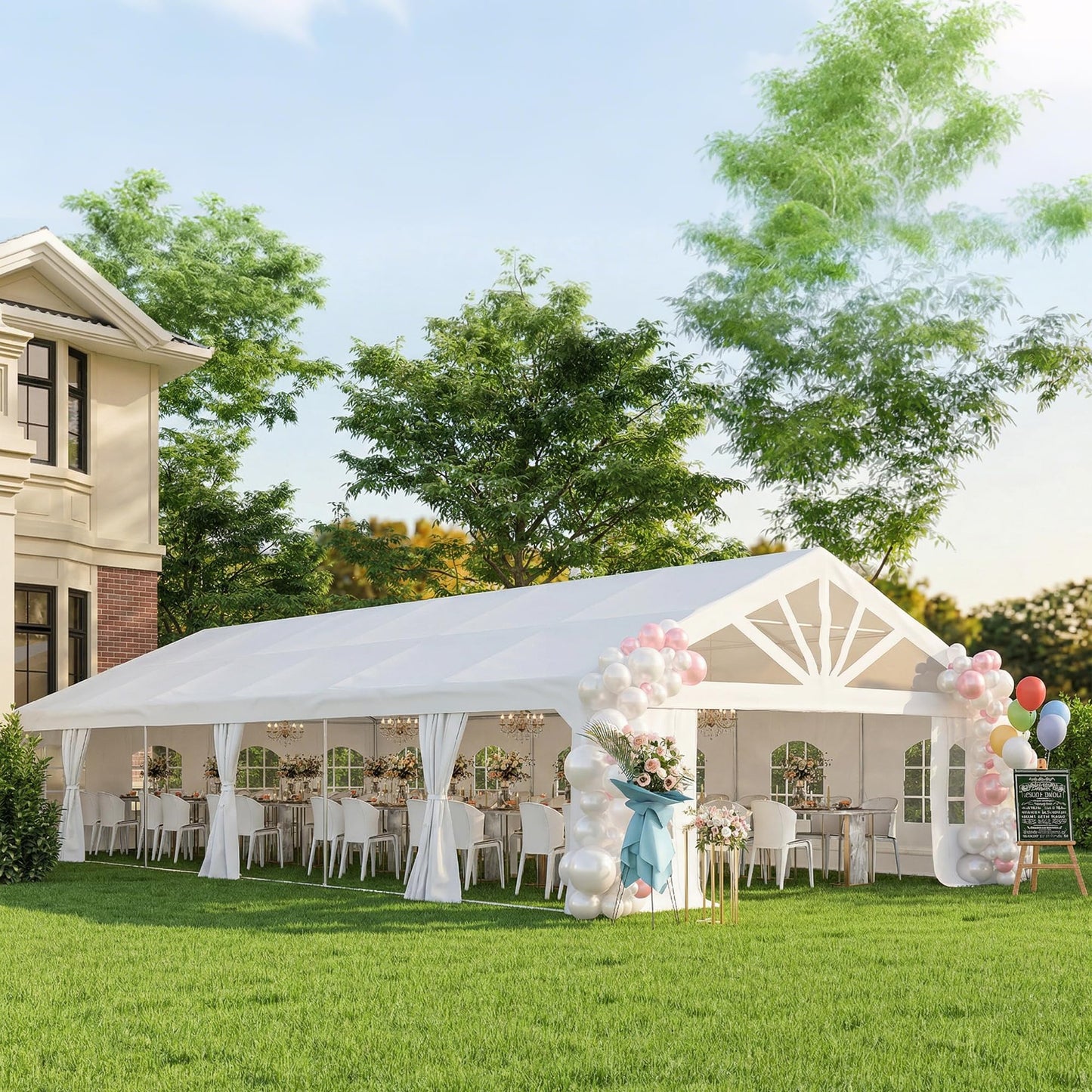 Outsunny 19.5' x 39' Heavy Duty Party Tent Outdoor Gazebo Wedding Tent Event Shelter Carport BBQ with Removable Sidewalls & Windows, Outside Waterproof Canopy for Parties, White
