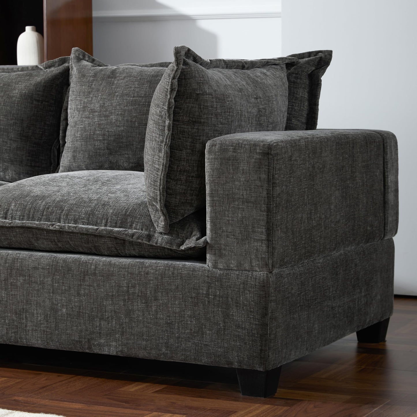 Merax Modern Oversized U-Shaped Sectional Sofa with Piollows & Chaise Lounge, Chenille 7-Seat Couch Set Sleeper Bed with Storage Ottoman for Living Room Gray