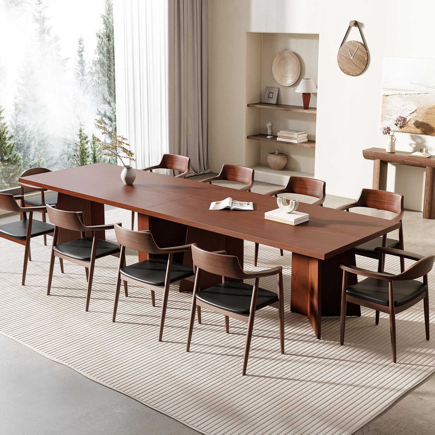 GarveeHome Dining Table for 6-8 People - 63" Modern Long Kitchen Table with Large Tabletop & Heavy Duty Pedestal Legs, Dinner Table for Kitchen, Conference Room, Home, Walnut