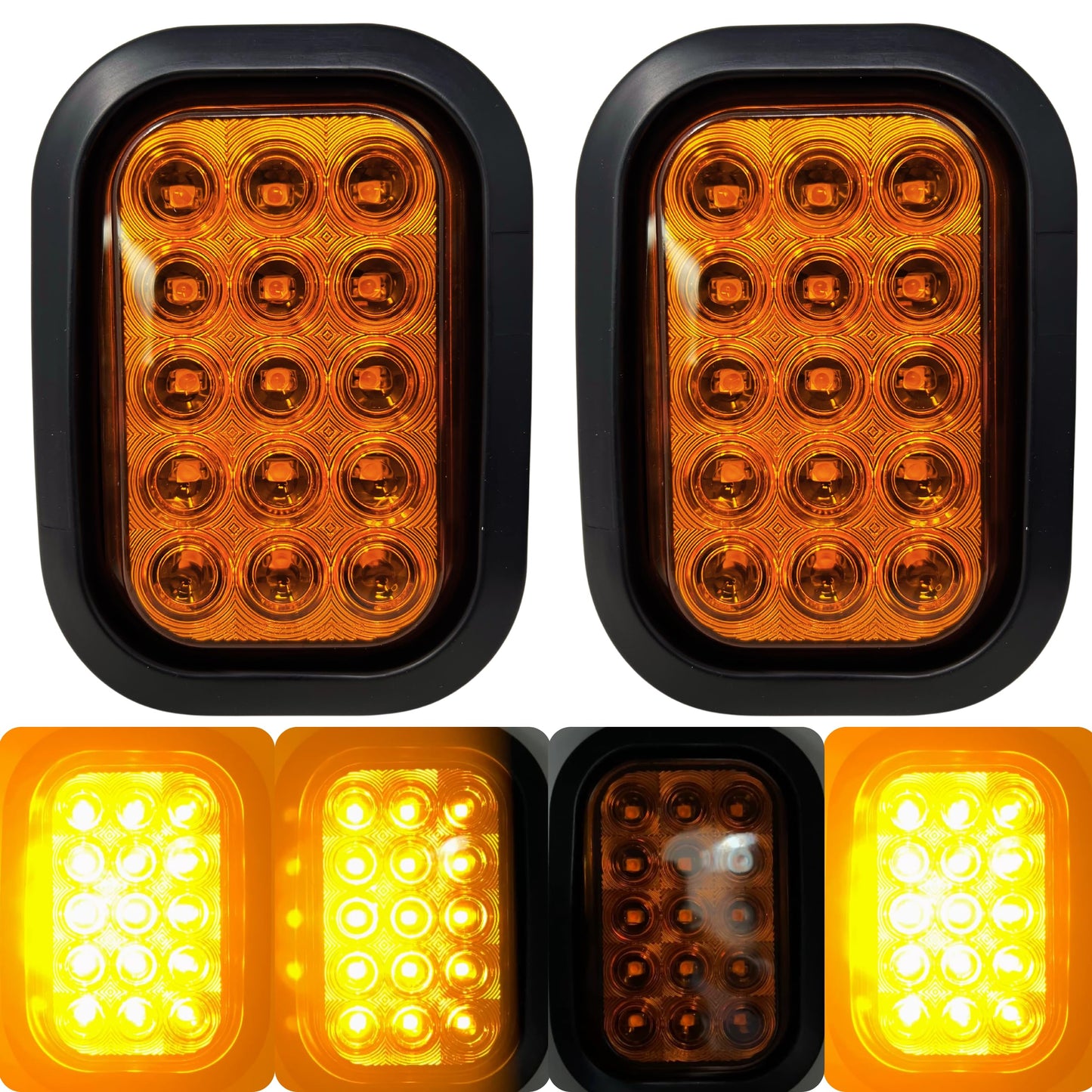 All Star Truck Parts Amber Strobe Signal Light 15 LED 5inx3in Rectangle Model ASTP7415-AF-Q2