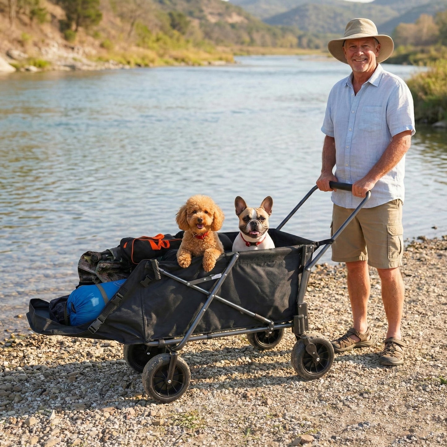 REDCAMP Folding Dog Wagon Cart with Extendable Rear End Heavy Duty, 220L Large Collapsible Utility Cart Dog Stroller with Tailgate for Sports Shopping Pet, Black