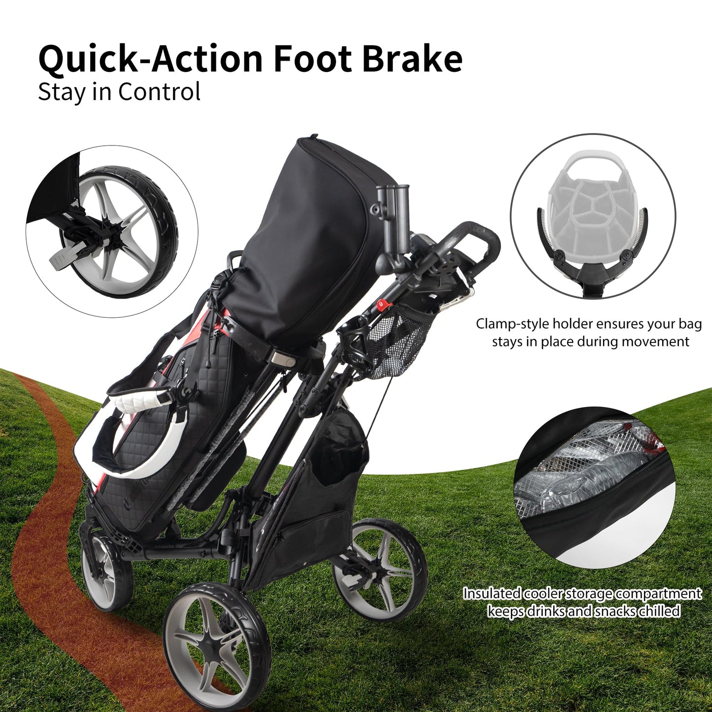 Caddytek CaddyLite One Swivel V8 Golf Push Cart - 3 Wheel Lightweight Folding Trolley with 360° Swivel Front Wheel, Cooler Basket, Umbrella and Drink Holder, Adjustable Handle