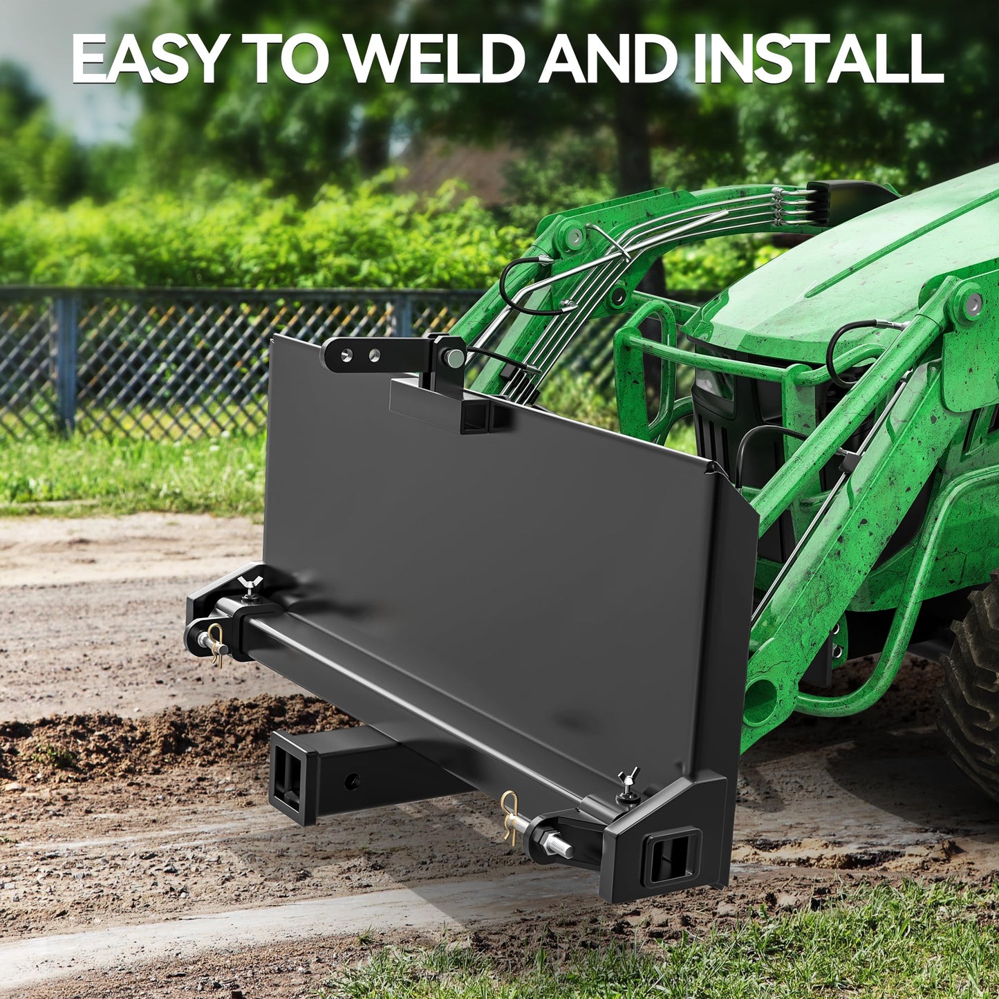 YITAMOTOR Skid Steer 3 Point Adapter Plate with 2'' Trailer Hitch Receiver, Universal Quick Attach Mount Plate Adjustable Width Lift Arms from 8" to 43" for Front Loader Case