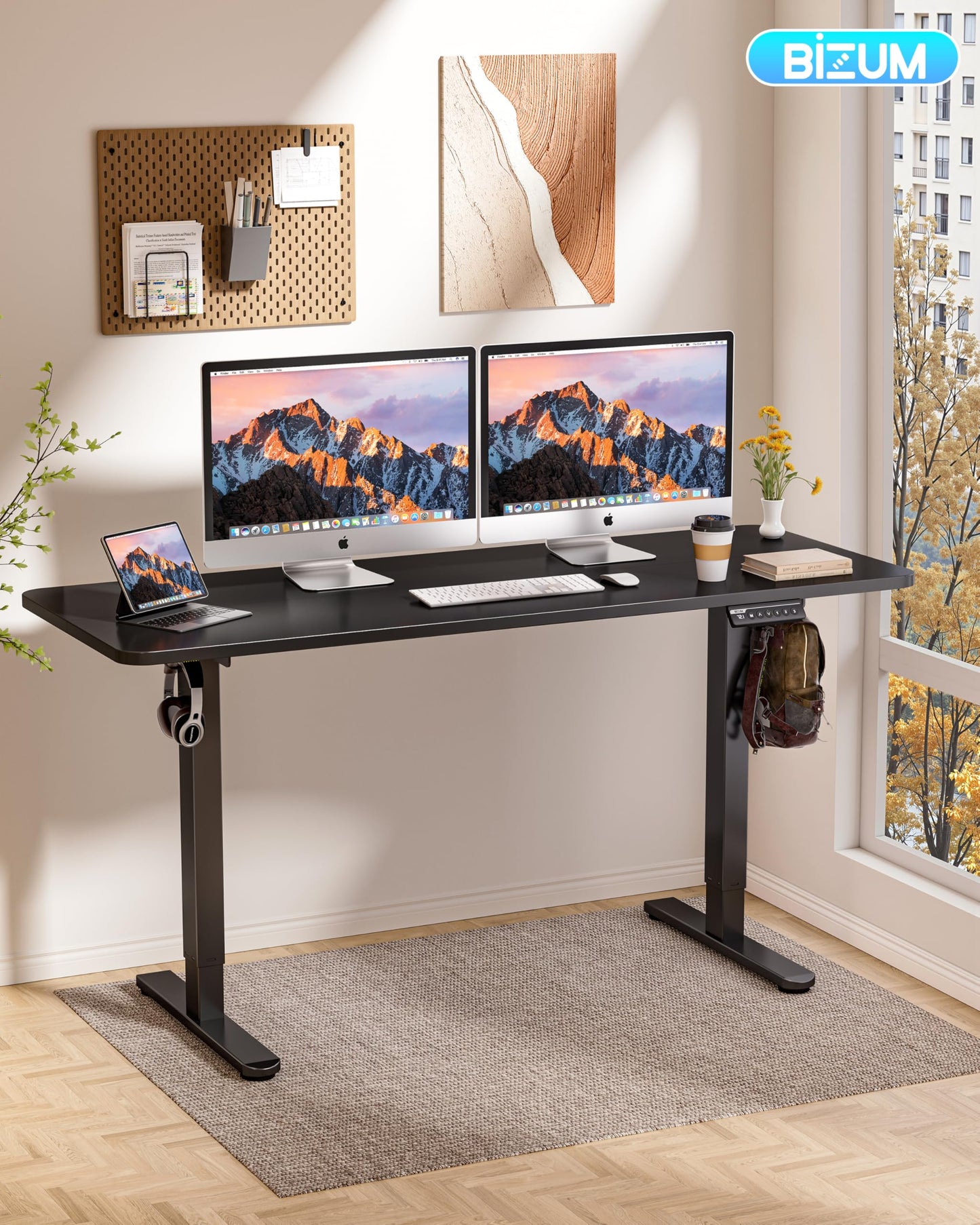 BIZUM Electric Standing Desk 60 x 24 Inch Computer Desk-Gaming Desk Black Home Office Desks Height Adjustable Memory Stand Up Computer Workstation