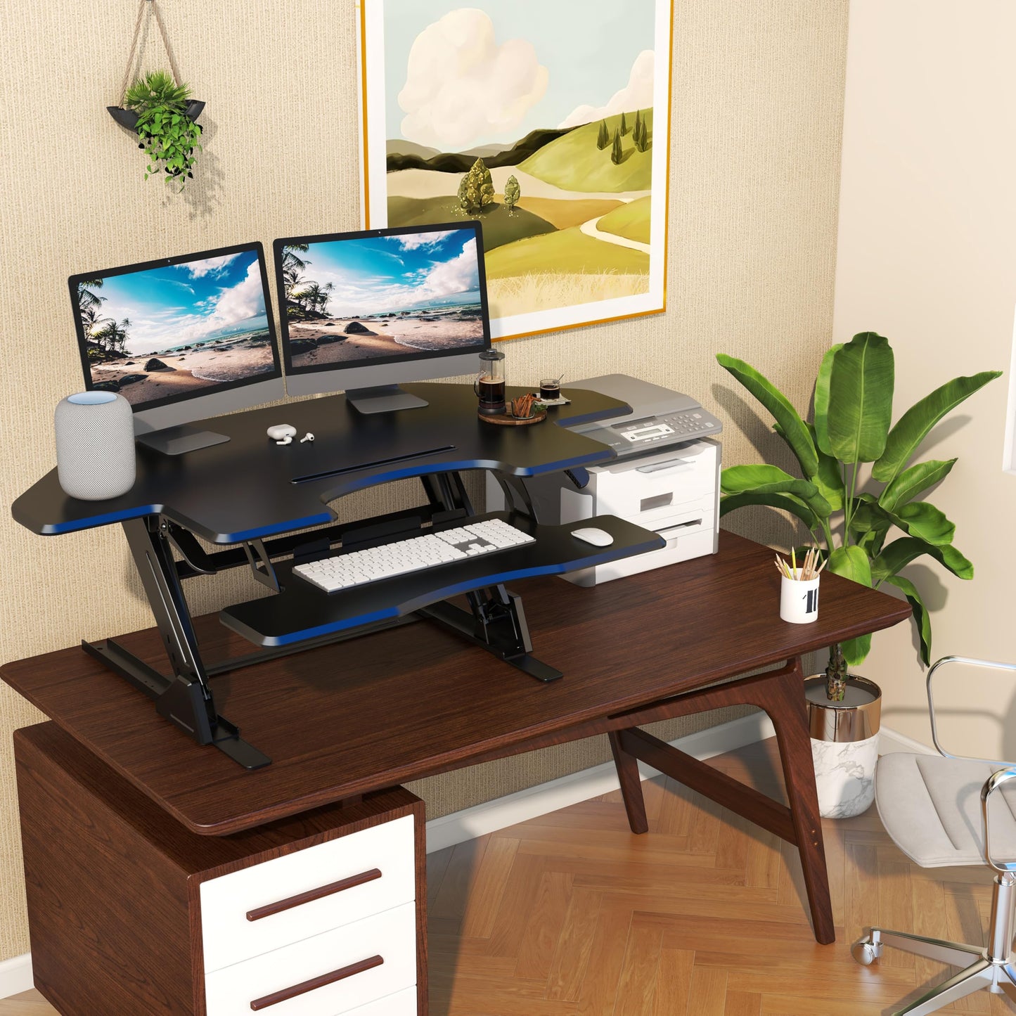 Lubvlook 47 inch Corner Standing Desk Converter, Height Adjustable Sit Stand Desk Riser, Black, GSD06T