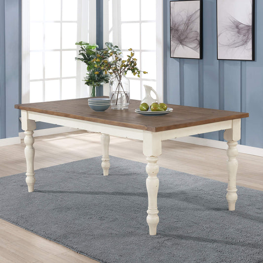 Prato Two-Tone Finish Wood Dining Table, Antique White and Distressed Oak