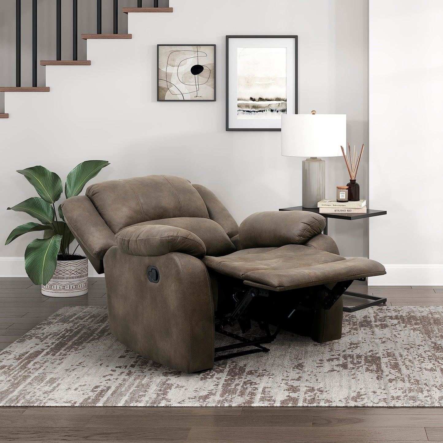 Lexicon Manual Recliner Sofa Chair, Home Theater Seating, Wall Hugger Manual Reclining Nursery Chair for Bedroom/Living Room/Office/Apartment, Brown Polished Microfiber