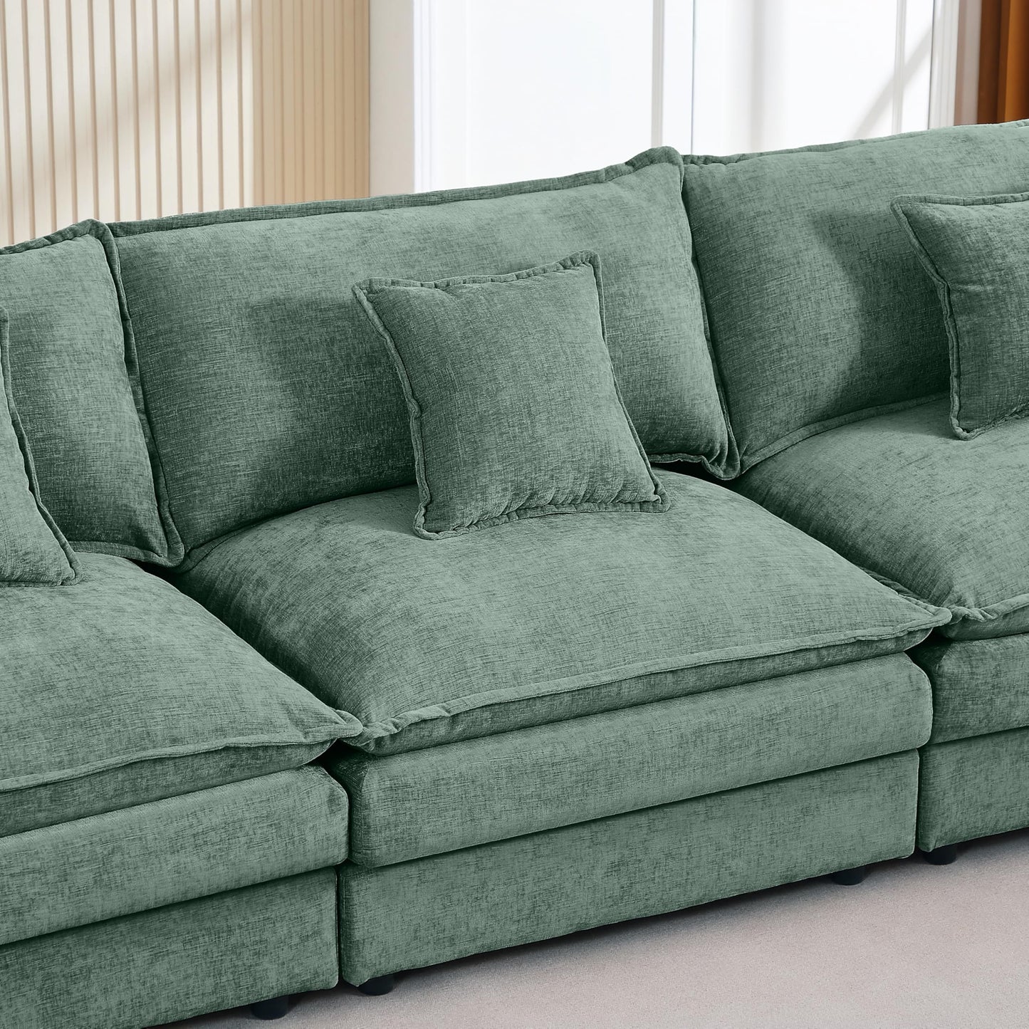 Eafurn Oversized Reversible Modular Sectional Sofa with Movable Ottoman, 4 Seater Convertible L Shaped Corner Couch Modern Chenille Sofa Set w/Double Layers Seat Cushions for Living Room Apartment