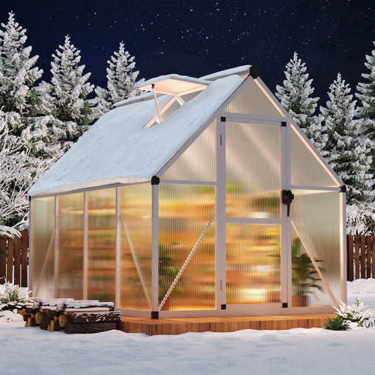 6x7 FT Outdoor Polycarbonate Greenhouse with Lockable Door, Adjustable Roof Vent, and Windproof Aluminum Frame, Walk-in Design for Backyard or Lawn