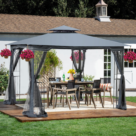 YOPTO 10x10 FT Patio Steel Gazebo,Canopy Tent wiht Ventilated Double Roof and Mosquito Net,(Detachable Mesh Screen On All Sides),Waterproof Garden Pergola for Backyard,Swimming Pool,Gray