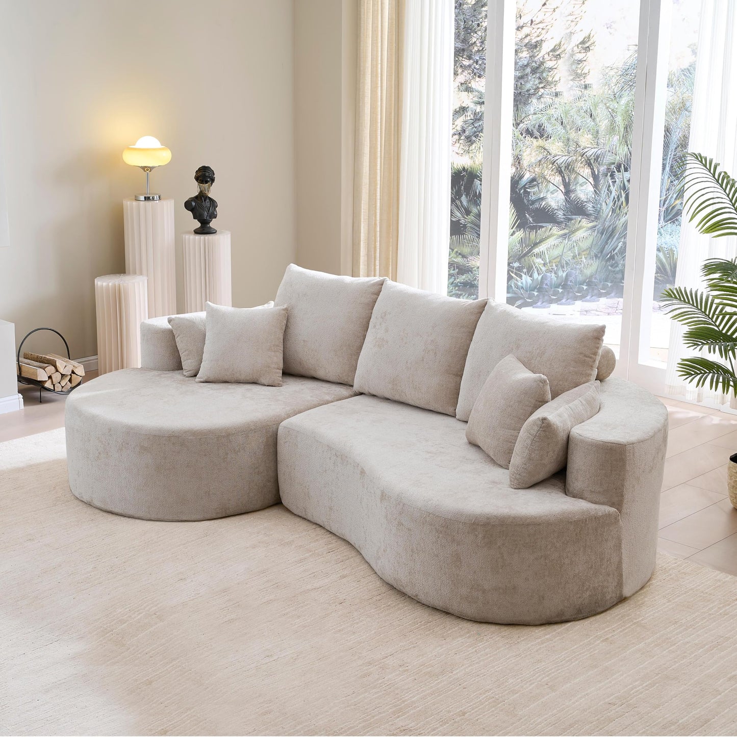 Christopher Knight Home Carden 106" Curved Modular Sectional Sofa, Comfy Sofa Couch with Chaise Lounge, Modern Cloud Couch with Deep Seat, Fabric Upholstered Set for Living Room Bedroom, Silver Lining