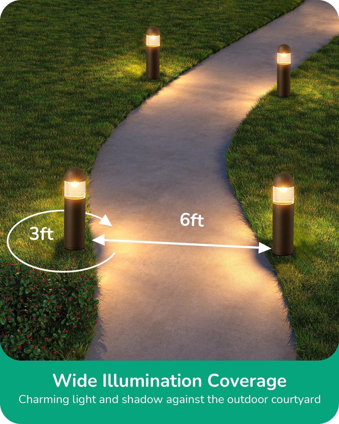 EDISHINE Low Voltage Landscape Lighting, 12V 3W, 3000K Warm White, Waterproof Electric Bollard Lights, Black, Model LNX1501LX-01