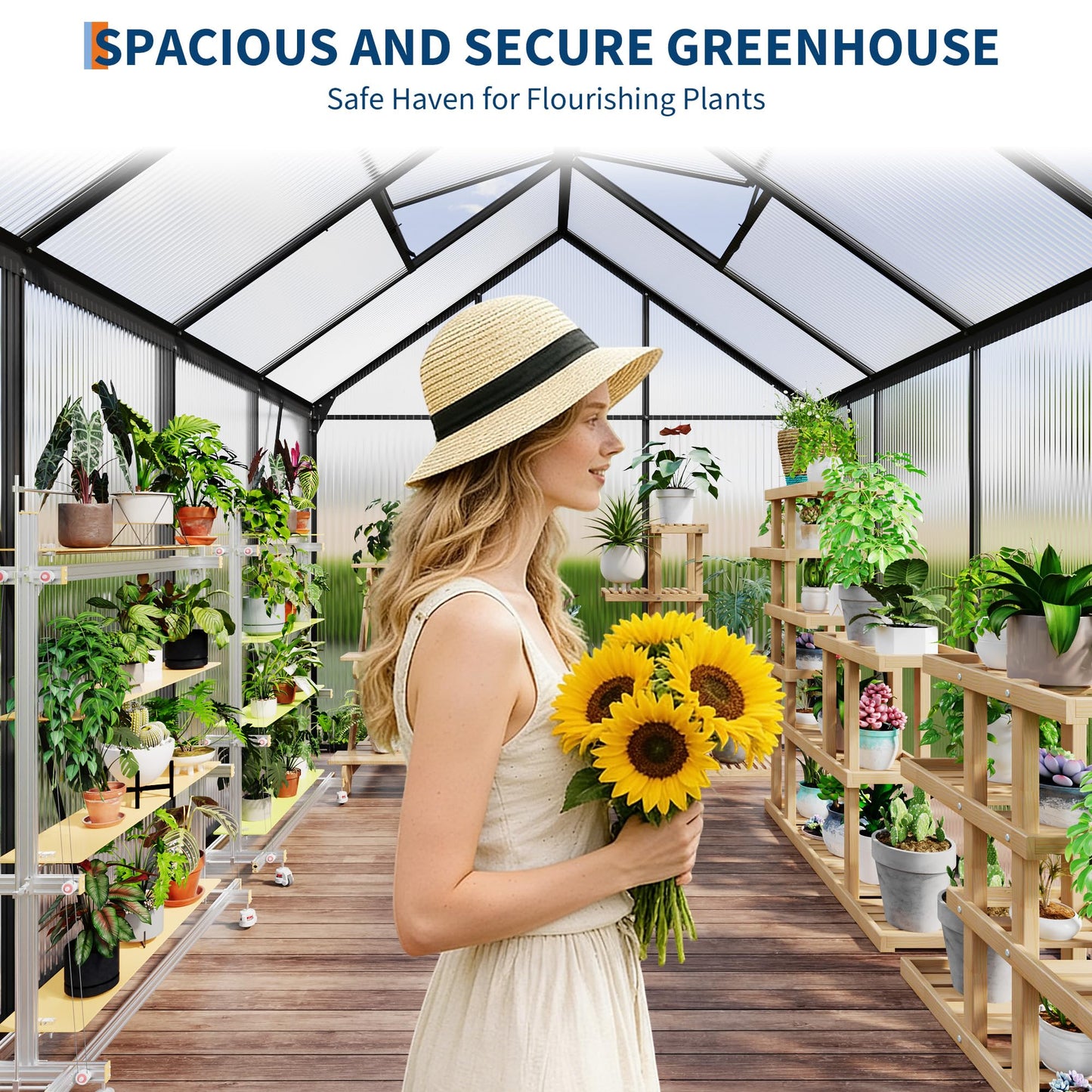 IDEALHOUSE 6 x 8FT Greenhouse for Outside, Polycarbonate Greenhouses with Aluminum Frame, Sliding Door, Adjustable Roof Vent for Backyard, Outdoor Green Houses Garden Backyard, Patio