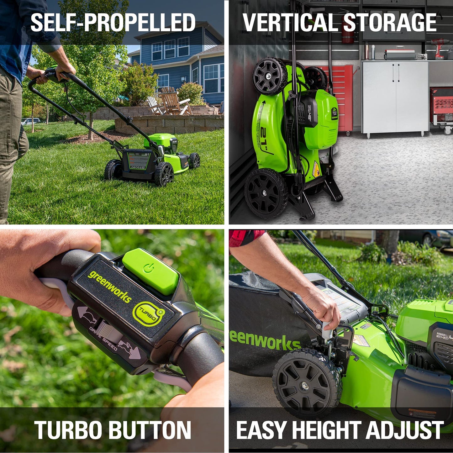 Greenworks 48V (24V x 2) High - Performance Cordless Yard Tool Combo: 21" self propelled lawn mower, 12" Trimmer & Blower, with 3 Batteries & 2 Chargers