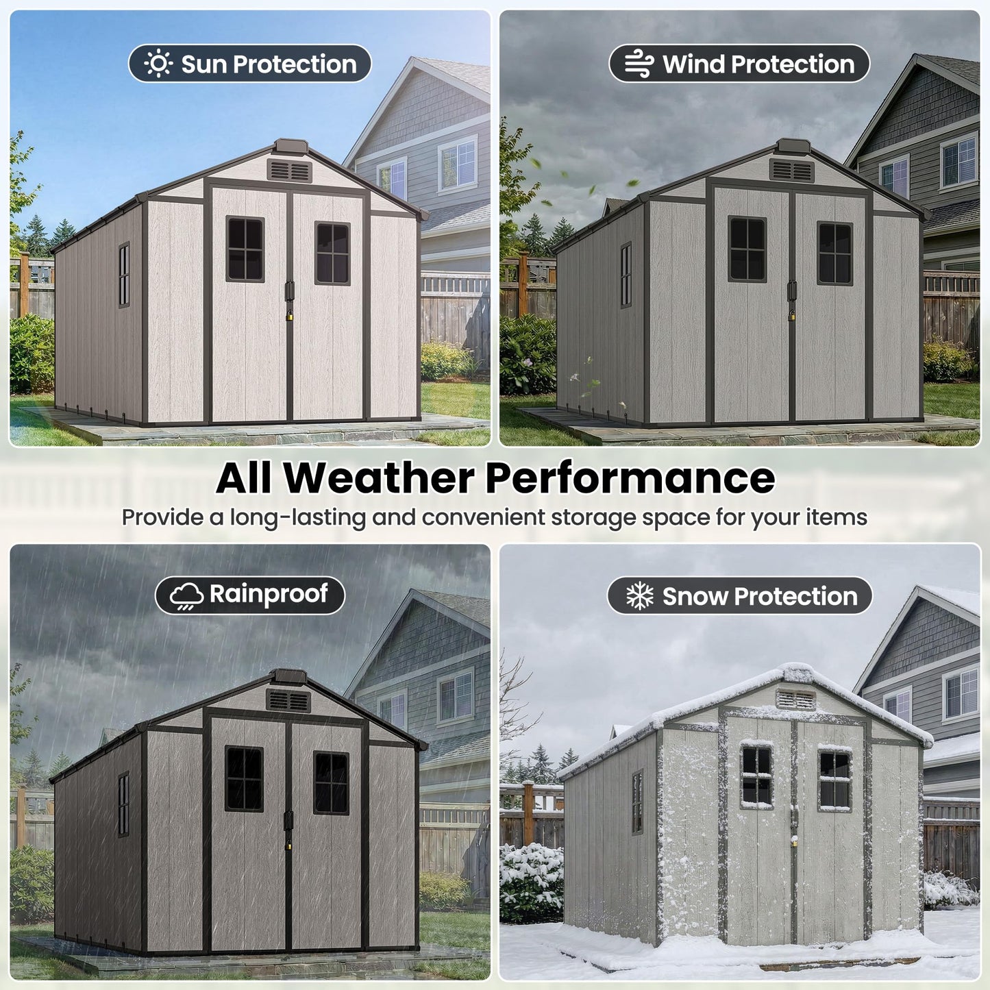 8X12 FT Large Outdoor Storage Shed with Floor, Oversized Waterproof Heavy Duty Resin Garden Tool Shed, Backyard Lawn Sheds with Windows, Lockable Door and Vents for Patio Outside