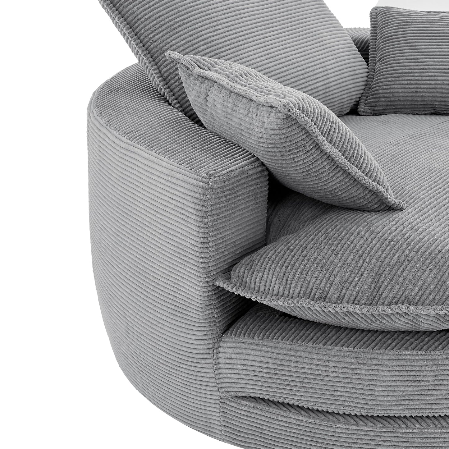 Merax 360° Swivel Sofa Chair, 57.5" Swivel Accent Barrel Chair with Dual-Layer Cushion Design, Modern Corduroy Leisure Sofa Round Chaise Lounge with 3 Removable Pillows for Living Room, Bedroom