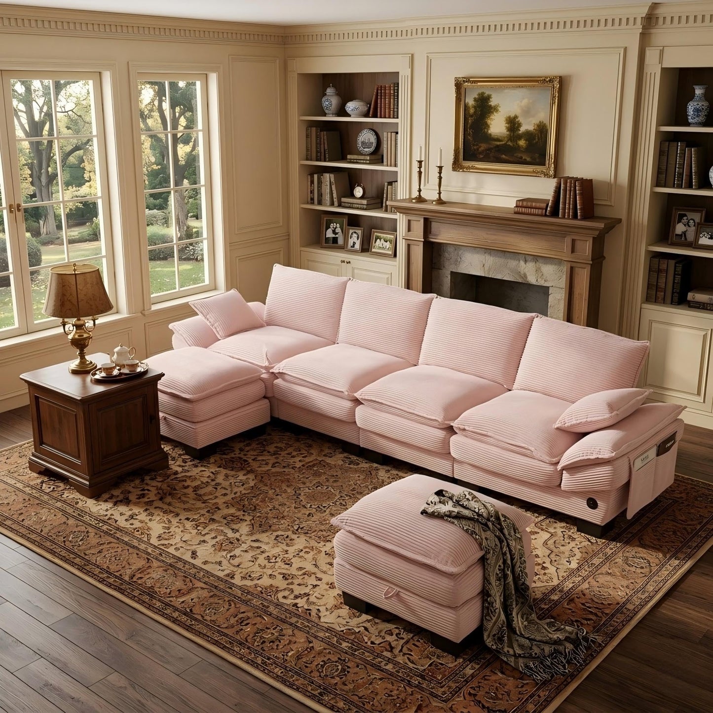 130" Oversized Modular Cloud Sectional Sofa Convertible U/L Shaped Couch Sets for Living Room - 6 Seater Corduroy Cloud Cushion Couches with Storage Ottomans and Pillow Armrest