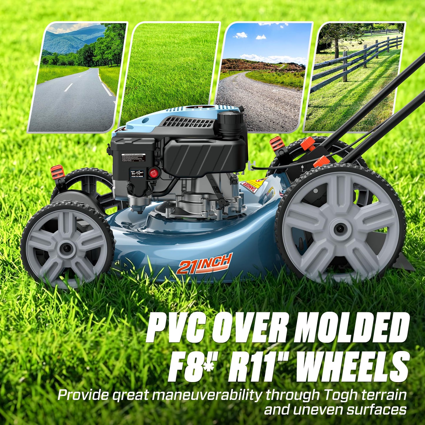 SENIX 21-Inch Gas Lawn Mower, 144cc 4-Cycle Engine, 2-in-1 Mulching & Side Discharge, 6-Position Height Adjustment, Push Walk-Behind Mower for Residential Yard & Garden