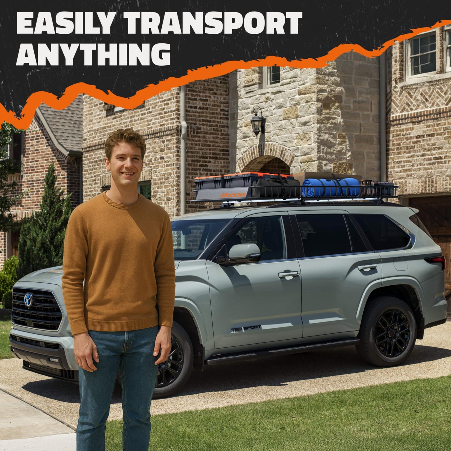 Mockins 90"x50"x6" XXL Heavy Duty Roof Rack Cargo Carrier for Top of Vehicle Storage | 250 Lbs. Cap Steel Car Roof Basket Set w/Straps | All-Weather Rooftop Cargo Carrier for SUV, RV & Large Vehicles