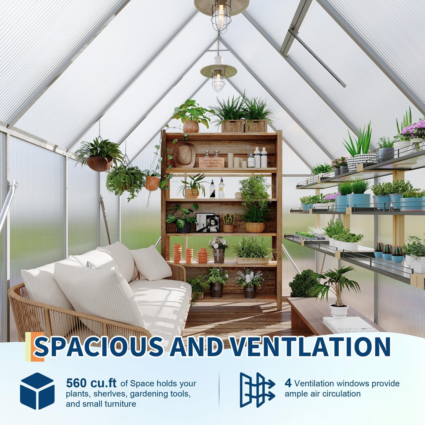 GarveeHome Large 6x7 Ft Walk-in Greenhouse, Aluminum Frame & Polycarbonate Panels for Growing Environment, Includes Roof Vent & Easy Assembly, Silver