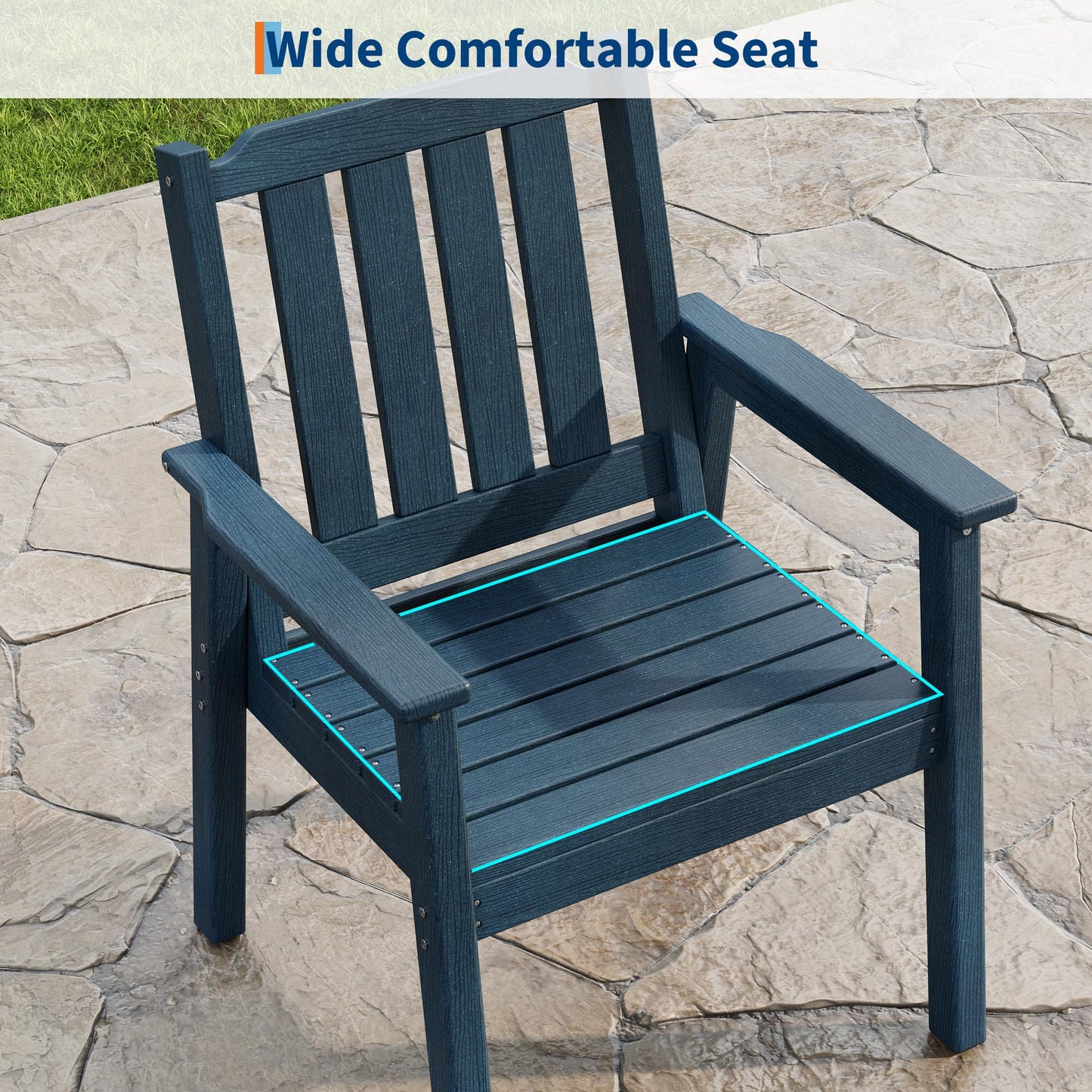 Outdoor Dining Chairs Set of 4, HDPE Patio Chairs 650LBS Capacity All-Weather Yard Armchair with Slatted Seat, 23.9" Wide Heavy Duty Modern Backyard Furniture for Garden, Poolside, Deck (Navy Blue)