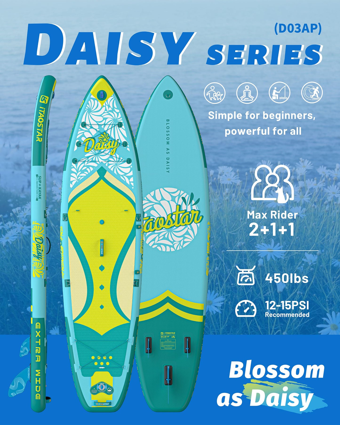 iTAOSTAR D03AP 35" Extra Wide Paddle Board for Better Balance, Inflatable Stand Up Paddle Board with Kayak Seat, Inflatable Paddle Boards for Women of All Skill Levels with Premium SUP Accessories