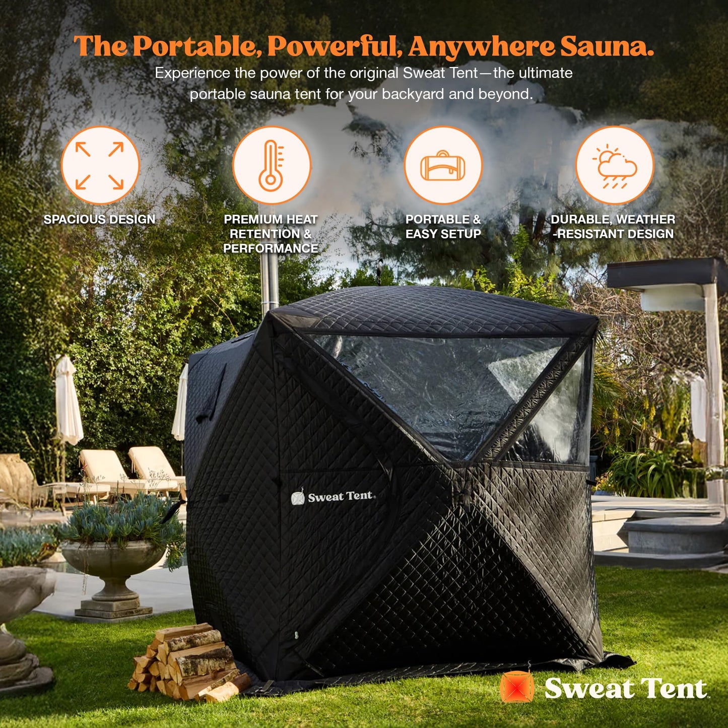 SweatTent Portable Outdoor Sauna (Large) – Tent Only, Accessories Sold Separately – Wood-Fired Compatible, Quick Assembly – High-Temp Recovery Sauna for 6 Adults – Backyard & Camping Use
