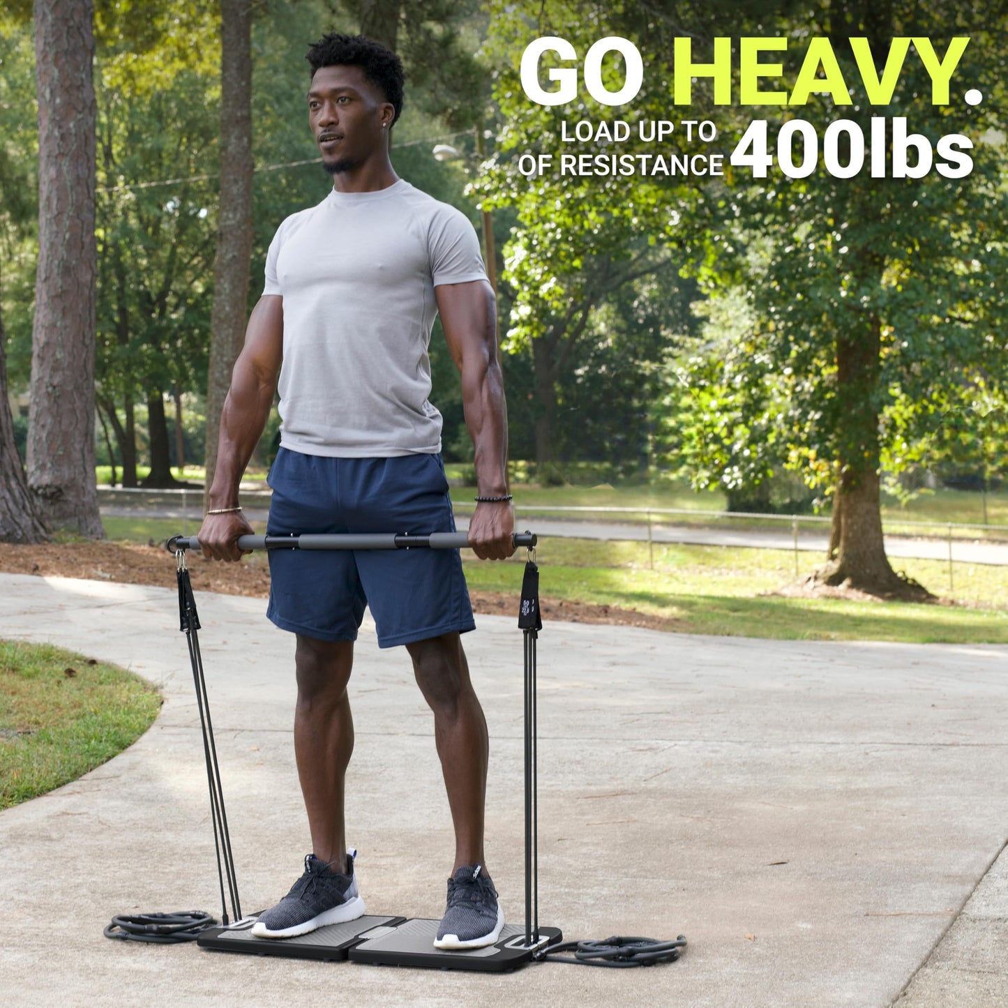 EVO Gym - Portable Home Gym Strength Training Equipment, At Home Gym | All in One Gym - 10 Resistance Bands, Base Holds Gym Bar & Handles for Travel | Portable Gym & Home Exercise Equipment | 320LBS