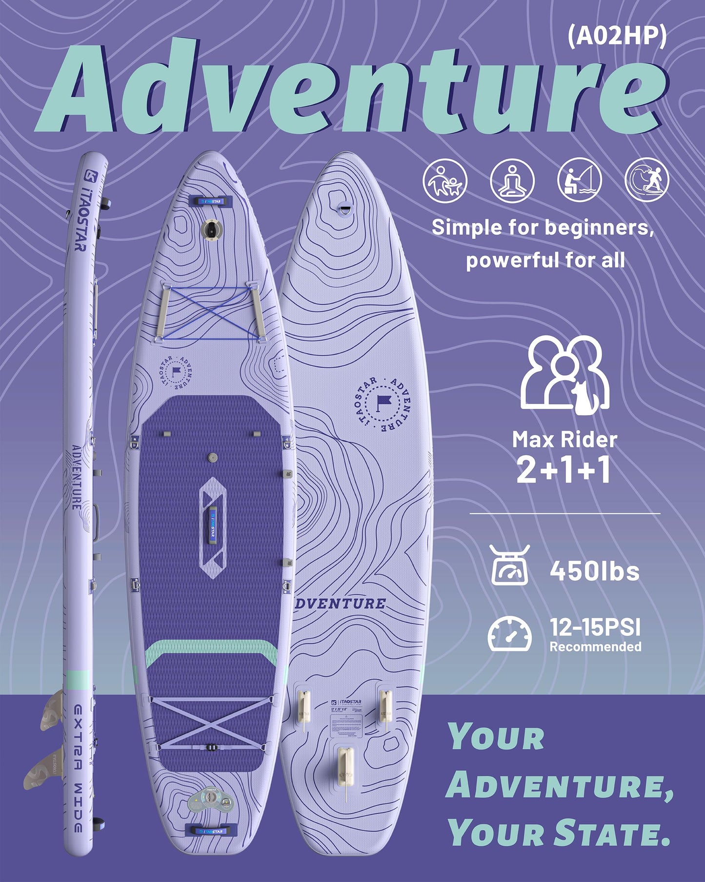 iTAOSTAR Adventure 12' × 35" Inflatable Stand Up Paddle Board with Seat, Extra Wide SUP Board with 5 Fins Stable Design for Familly, Youth, All Skill Levels, Lakes, Oceans & Fishing