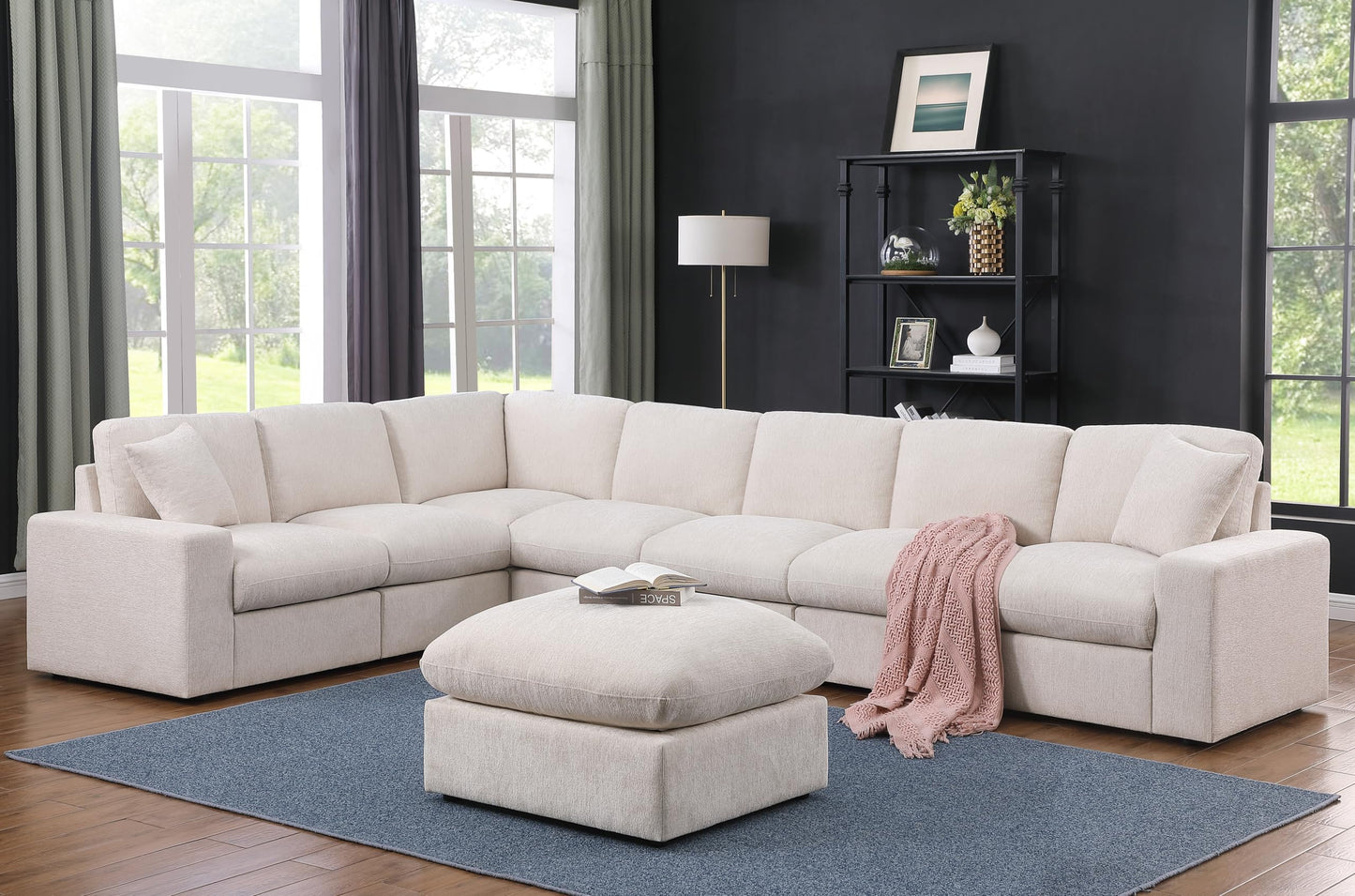 YOPTO 146" Convertible Sectional Sofa Couch,8 Seat Modular Living Room Furniture Sets with 2 Pillows & Ottoman,Chenille Upholstered Cloud Couches,Oversized L-Shaped Comfy Sofas,for Living Room,Beige