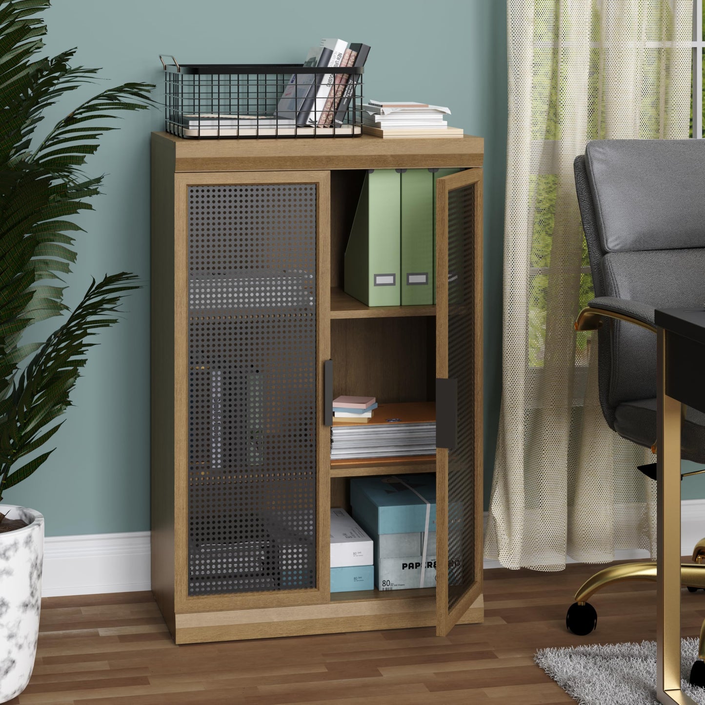 ClosetMaid Mosaics 3 Shelf & Door Storage Cabinet, Stackable, Customizable Closet System, 25.5" W, Toasted Oak