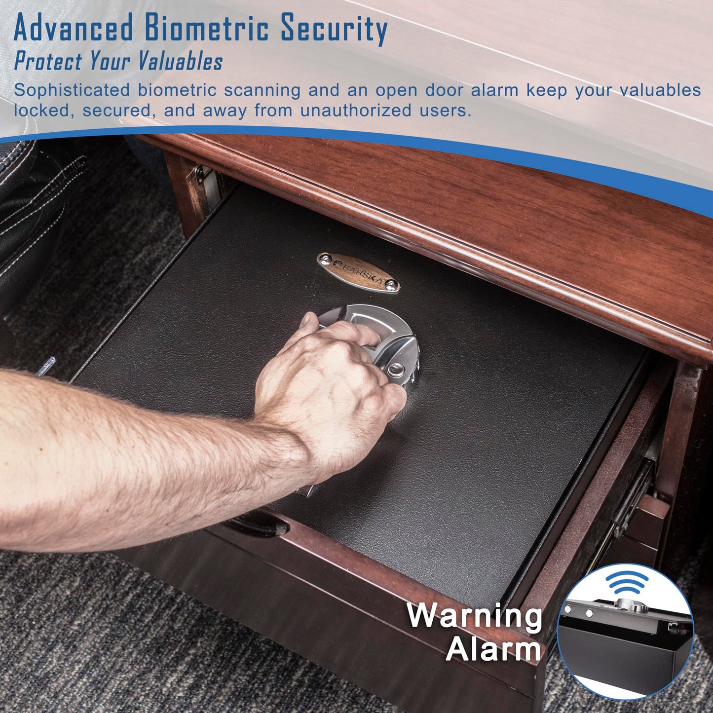 Barska AX11556 Biometric Fingerprint Top Opening Security Drawer Safe Box 0.23 Cubic Ft, Multi, One Size