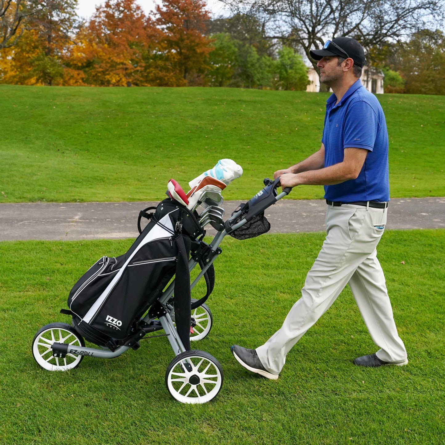 Izzo Golf EZ-Roll 3 Wheel Push Cart - Golf 3 Wheel Push cart