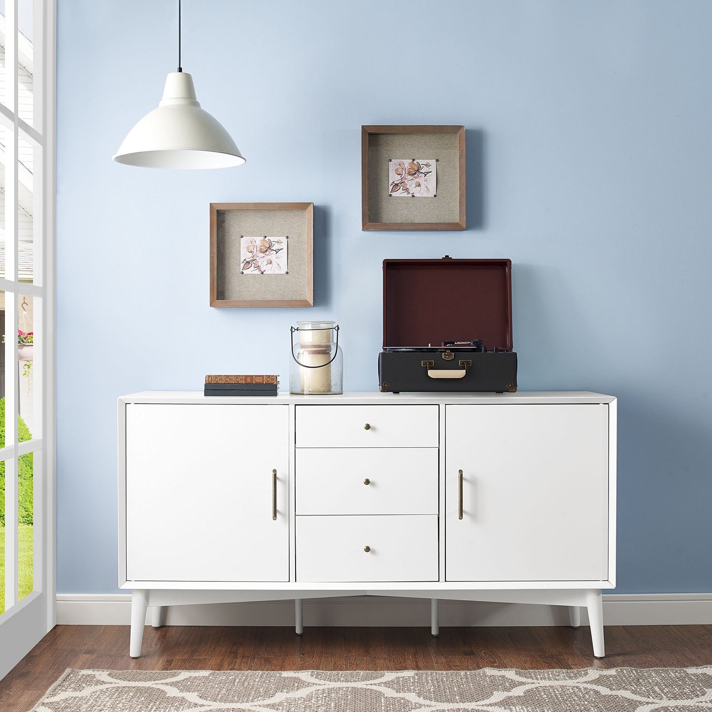 Crosley Furniture Landon Mid Century Sideboard Buffet Cabinet with Storage, White