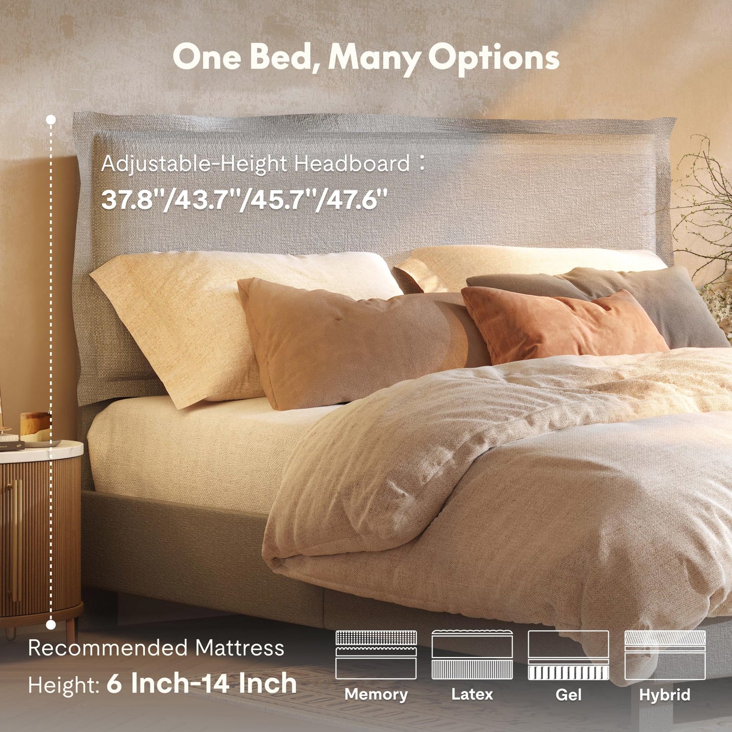 FLEXISPOT Queen Adjustable Bed Base with Upholstered Frame, Head & Foot Lift, 600 lbs Capacity, No Box Spring Needed, Minimalist Design, Light Grey, 5-Year Motor & 10-Year Warranty