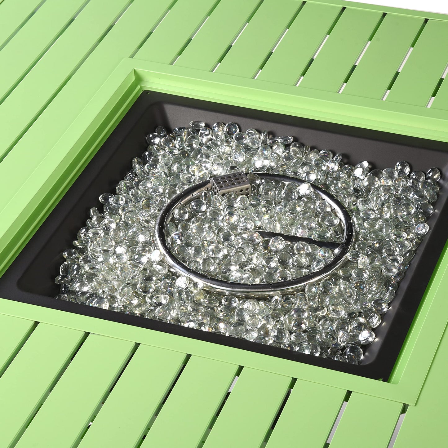 Square 42 in. x 42 in. Aluminum Propane Fire Pit Table with Glass Beads, Two Covers, Lid, 57,000 BTUs in Green Finish