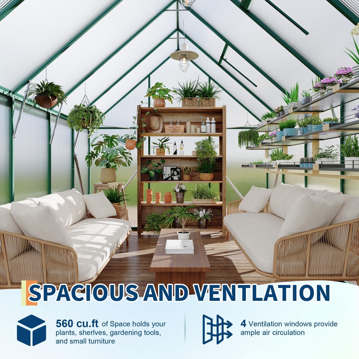 8x10 FT Outdoor Polycarbonate Greenhouse, Aluminum Frame Walk-in Greenhouse with Ventilation Windows & Rain Gutters, Heavy Duty Green House for Backyard Garden Patio Plant Growing
