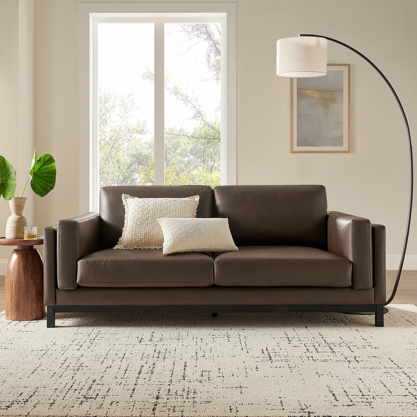 Modway Roscoe 81 Inch Vegan Leather Sofa in Espresso - Comfortable Faux Leather Deep Seat Couch for Living Room, Apartment, or Office Seating