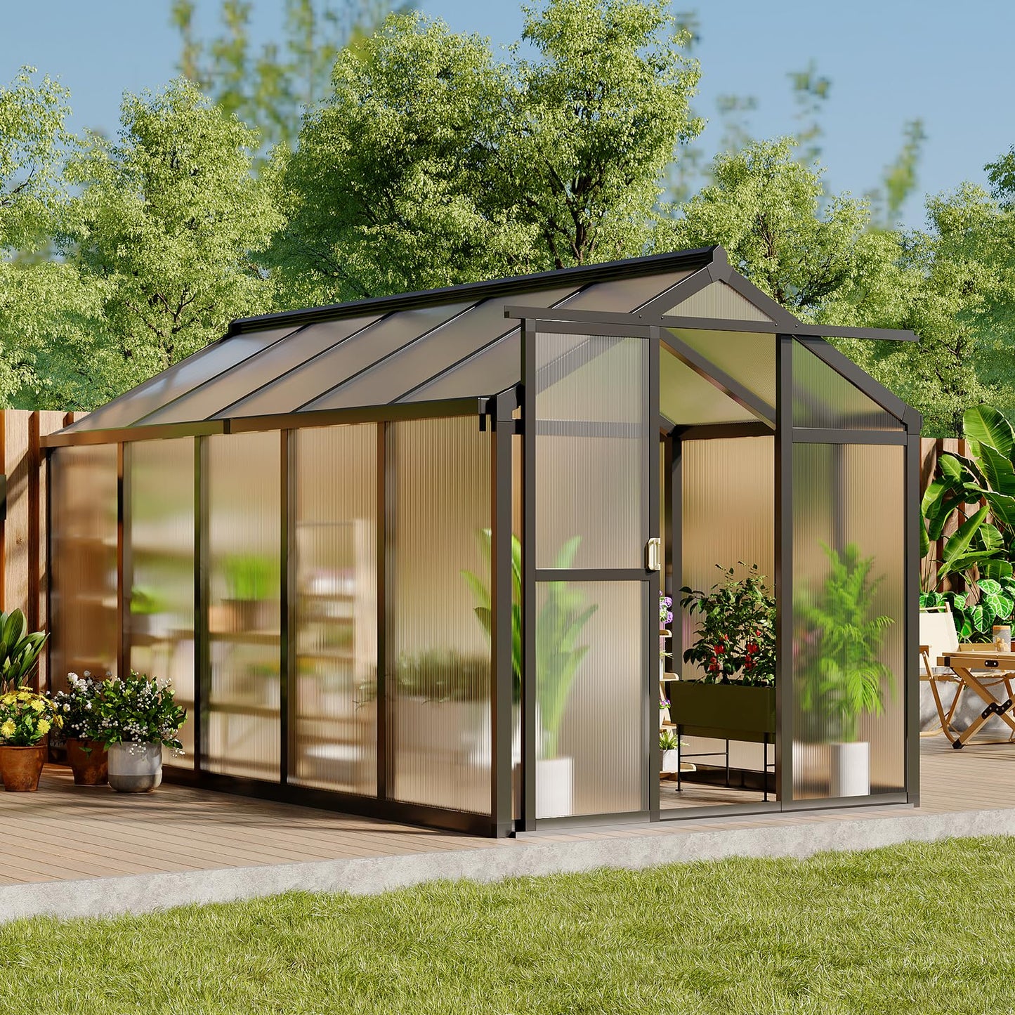 Garvee 6 X 10 Ft Greenhouse, Greenhouses for Outside, Polycarbonate Greenhouse with Aluminum Frame, Lockable Door and Ajustable Roof Vent for Backyard, Green Houses for Outside Garden Backyard, Patio