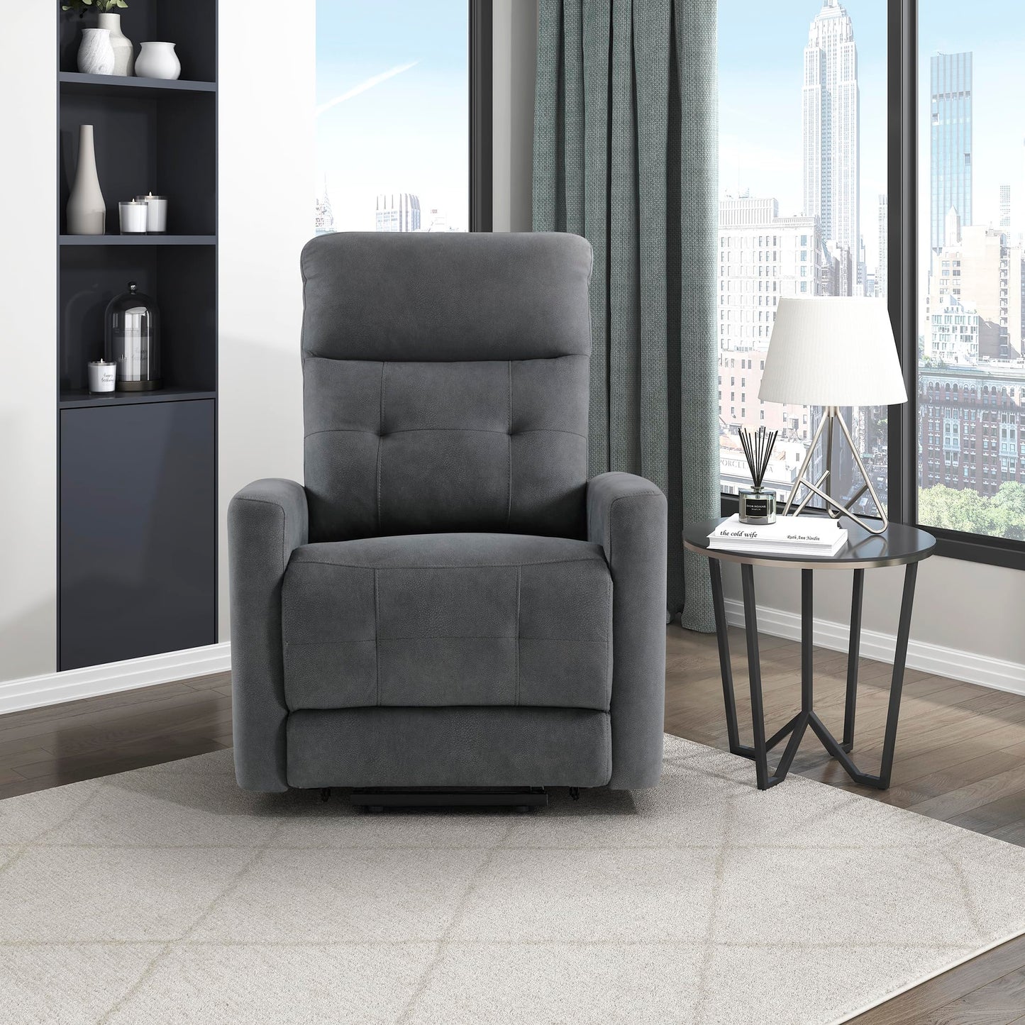 Lexicon Power Lift Recliner with Heat and Massage for Adults Elderly Ergonomic, Textured Microfiber Tufted Lounge Chair Classic Single Sofa Recliner with Side Pockets, Home Theater Seating, Dark Gray