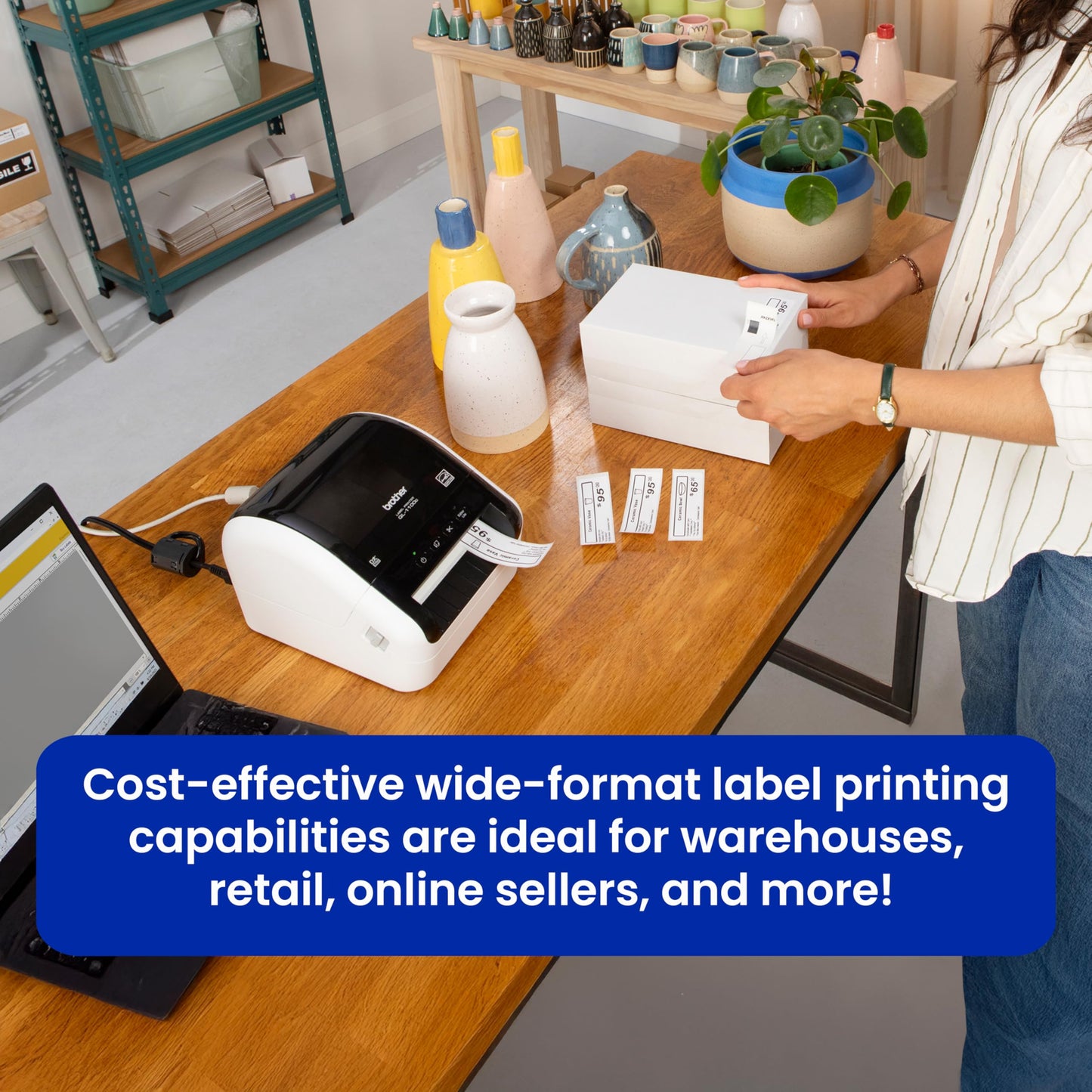Brother QL-1100c Bundle, Wide Format Label Printer, Prints Postage Labels, Barcode & QR Code, USB Connectivity, Plus 4 Rolls of Genuine DK Label Tapes DK-1247 4.07” x 6.4” Die-Cut Shipping Labels