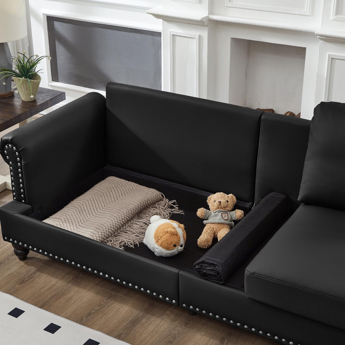 2 Pieses Living Room Sofa Sets Faux Leather Couch and Loveseat with Nailhead Decor, Soild Wood Legs, Rolled Armrests & Storage ,2PCS Sofas 3 Seaters Couch and Love Seat for Living Room Furniture Sets